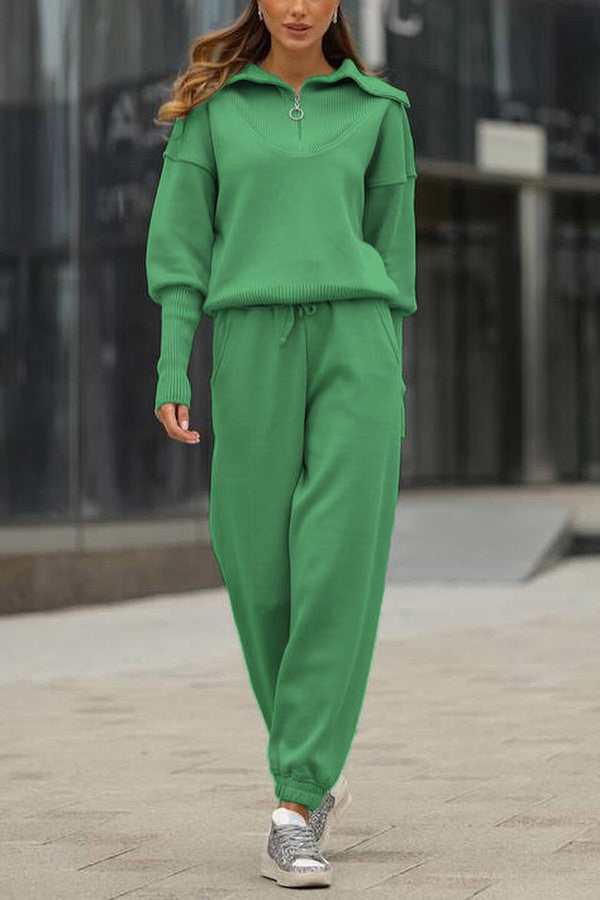 NEW🔥 2026 Women's Cotton Two-Piece Oversized Half-Zip Lapel Sweatshirt  Sweatpants Casual Suit