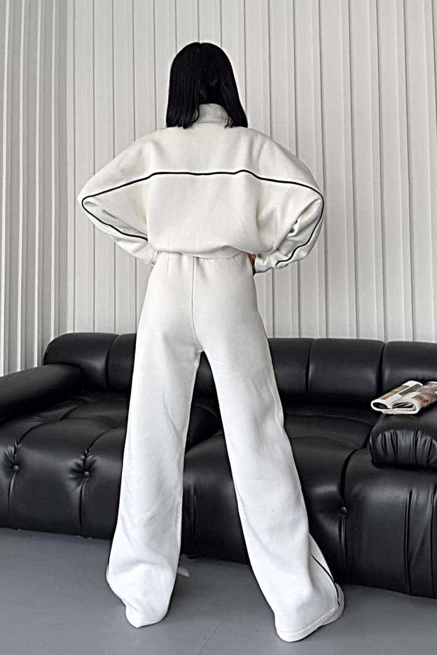 Women's Contrasting Color Cardigan Jacket & Pants Two-piece Set