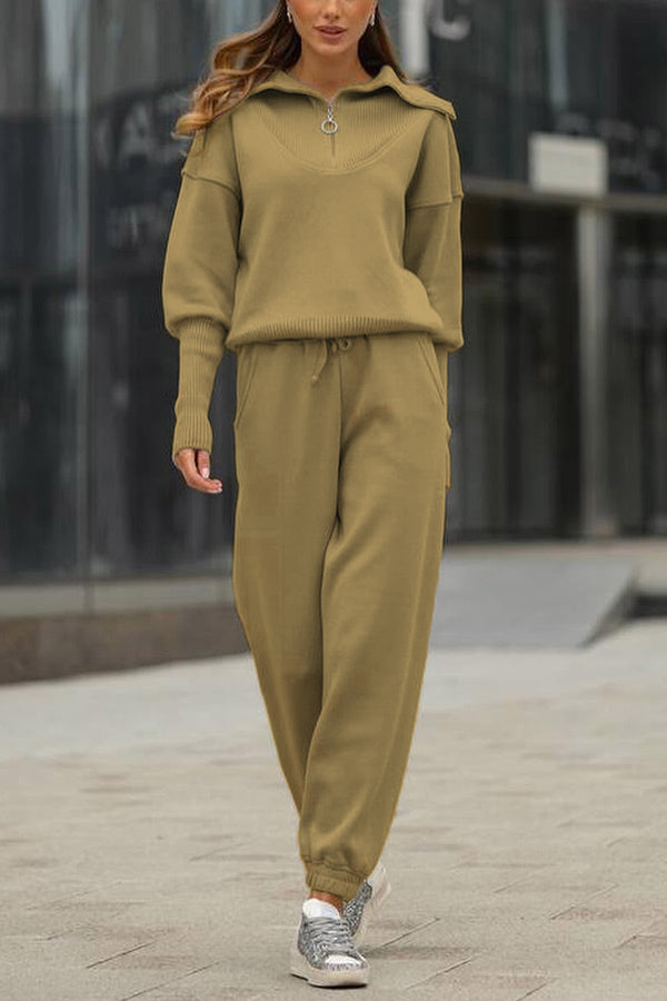 NEW🔥 2026 Women's Cotton Two-Piece Oversized Half-Zip Lapel Sweatshirt  Sweatpants Casual Suit