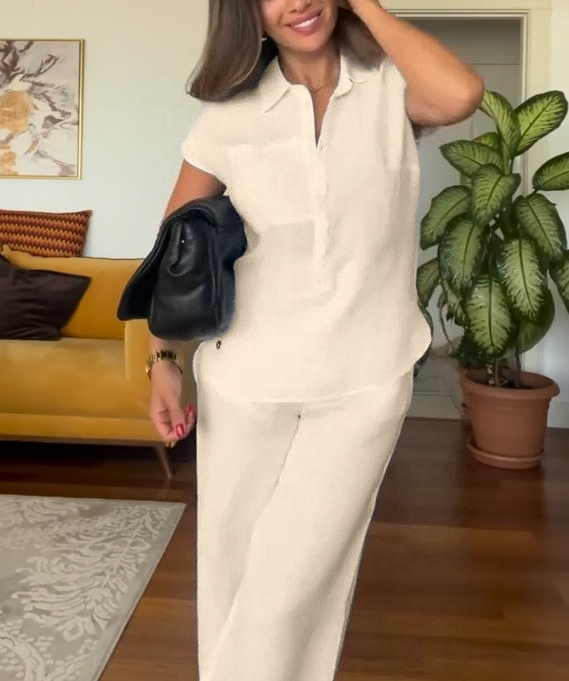 Last day 50%OFF🔥Women's Summer Linen Casual Shirt Wide-Leg Pants Two-Piece Suit(Buy 2 Free Shipping)