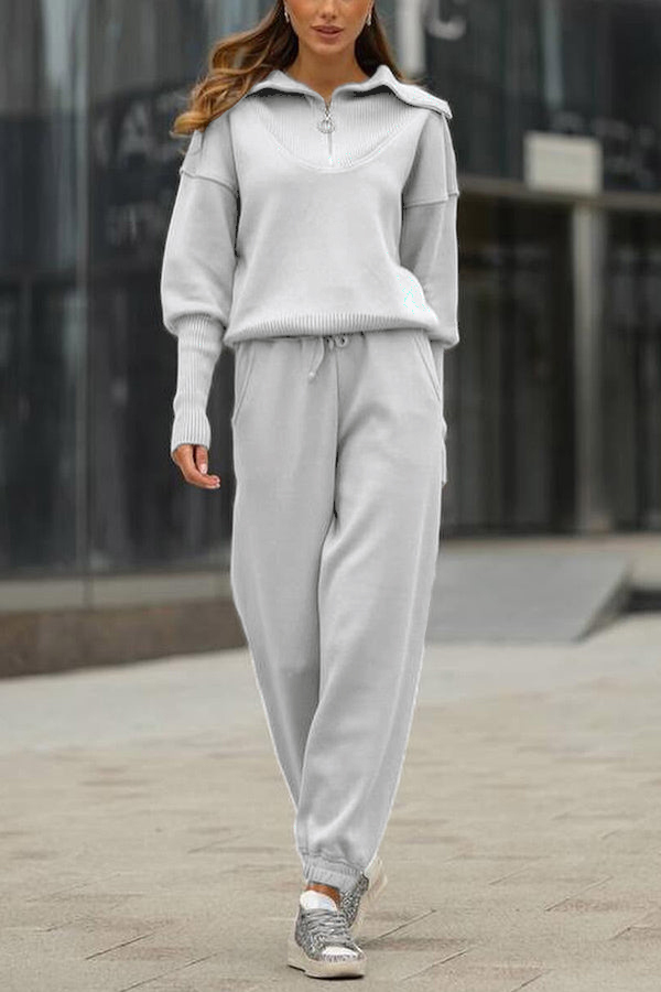 NEW🔥 2026 Women's Cotton Two-Piece Oversized Half-Zip Lapel Sweatshirt  Sweatpants Casual Suit