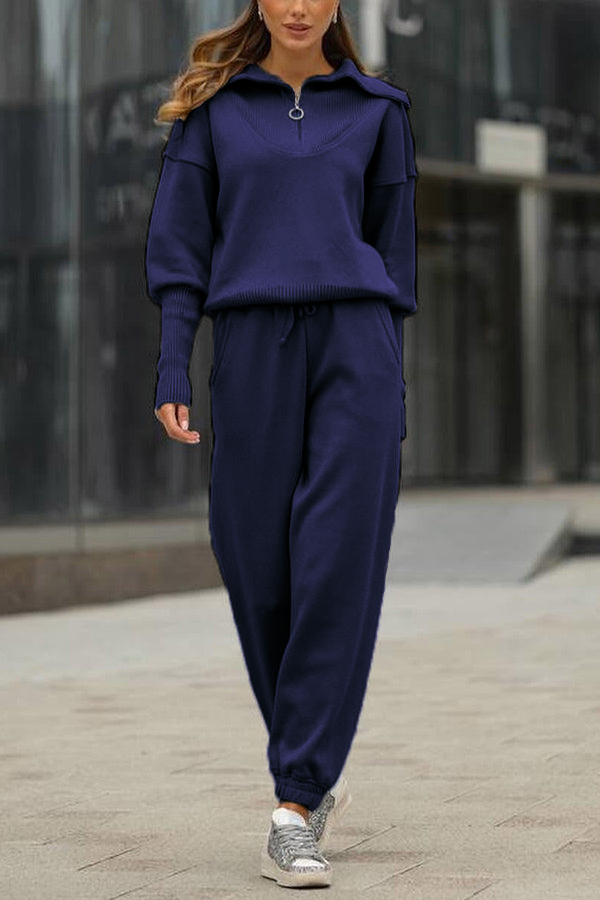 NEW🔥 2026 Women's Cotton Two-Piece Oversized Half-Zip Lapel Sweatshirt  Sweatpants Casual Suit