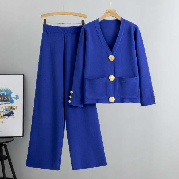 🎅Christmas Gift idea 49% Off 🖤Gold Button Soft Knit Trouser Co-Ord