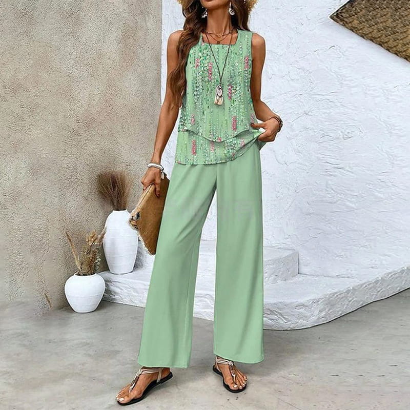 🔥50% OFF🌺Fashionable two-piece women's outfits with printed sleeveless top & pants
