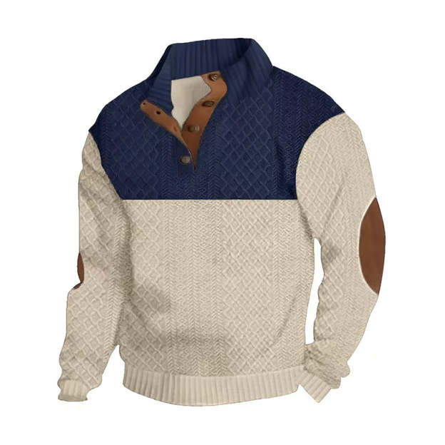 🔥Hot Sale Offers-Men's Colorblock Button-Neck Sweater