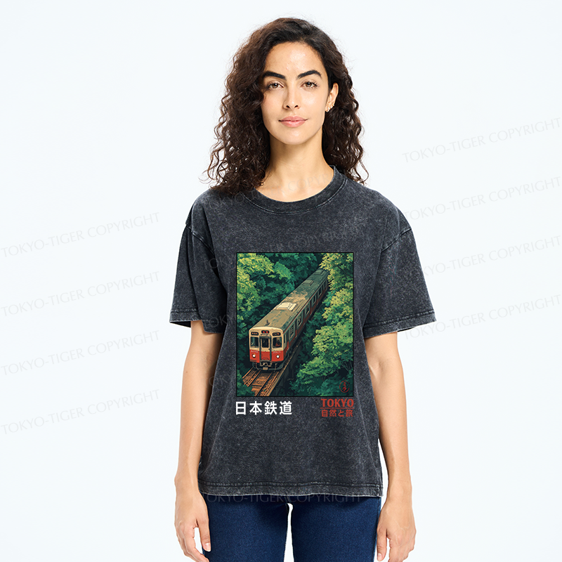 Tokyo-Tiger Japan Trains In The Natural Journey Washed T-Shirt