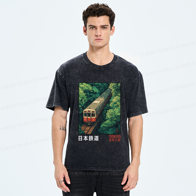 Tokyo-Tiger Japan Trains In The Natural Journey Washed T-Shirt
