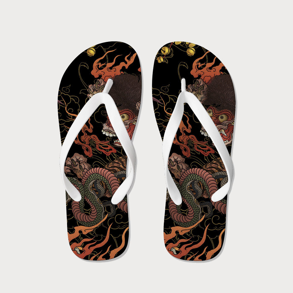 Tokyo-Tiger Japanese Yokai And Skeletons Flip Flops