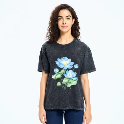 Tokyo-Tiger Calm Blue Water Lily Vibes Washed T-Shirt