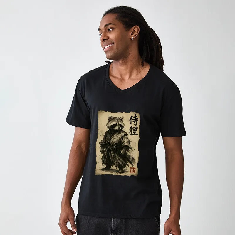 Tokyo-Tiger Retro Raccoon Samurai V-Neck Classic T-Shirt