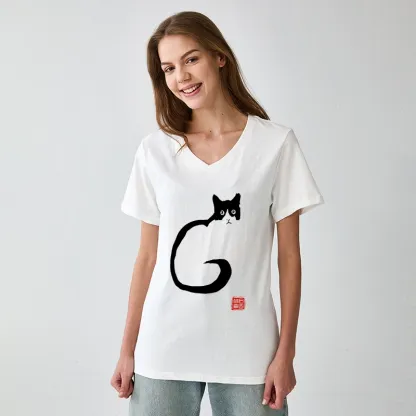 Tokyo-Tiger Calm Cat In Simple Lines V-Neck Classic T-Shirt