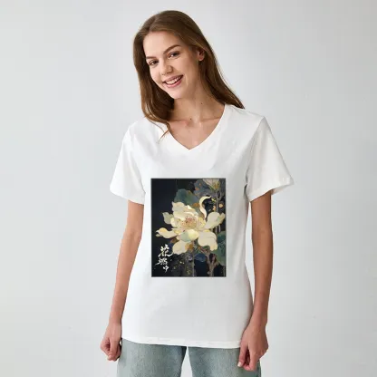 Tokyo-Tiger Lotus Adorned With Golden Specks V-Neck Classic T-Shirt