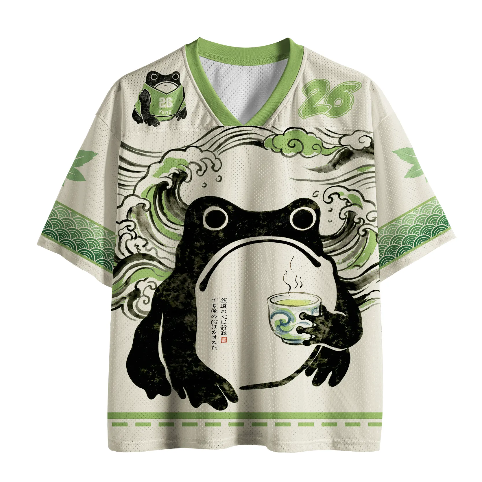 Tokyo-Tiger Woodblock Frog Drinking Tea Mesh Jersey