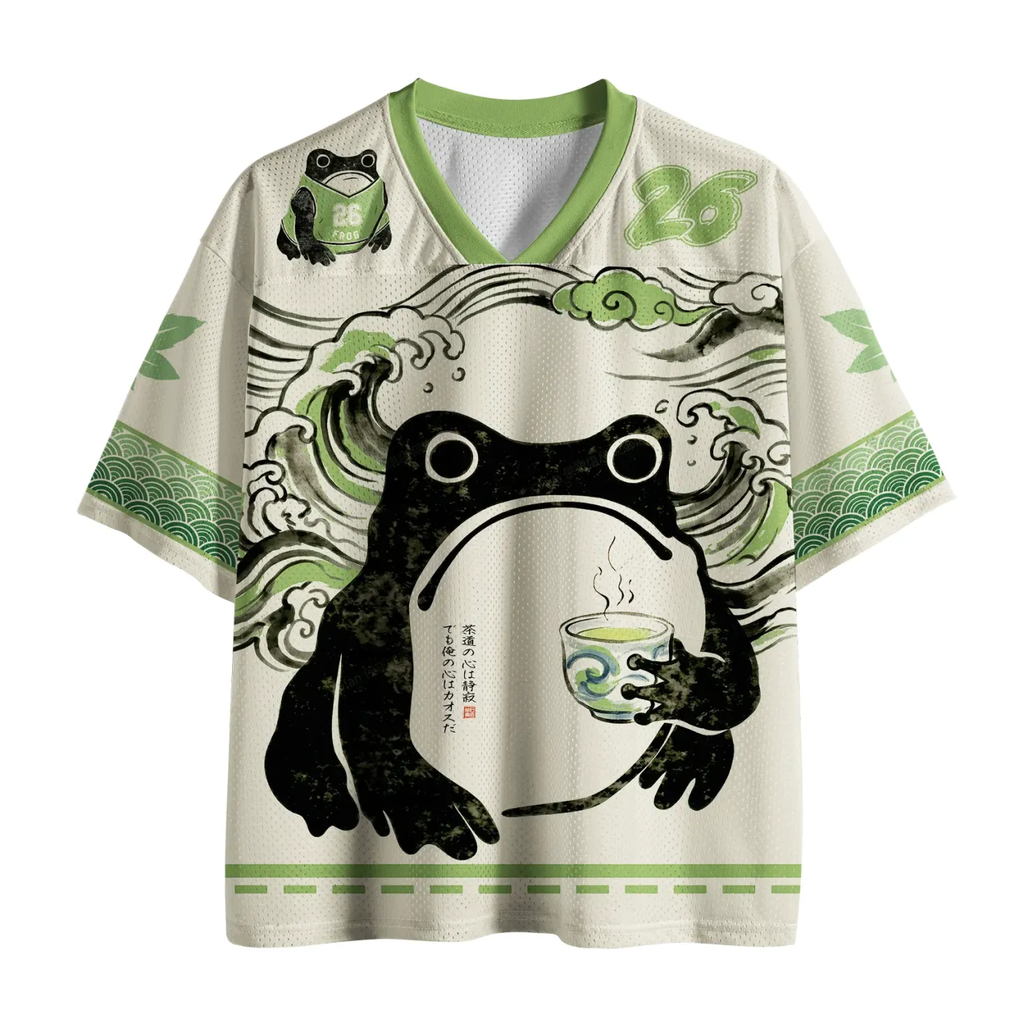 Tokyo-Tiger Woodblock Frog Drinking Tea Mesh Jersey