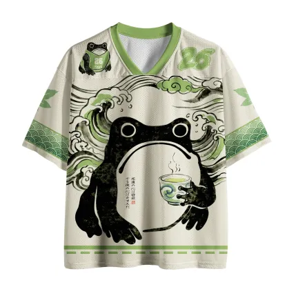 Tokyo-Tiger Woodblock Frog Drinking Tea Mesh Jersey