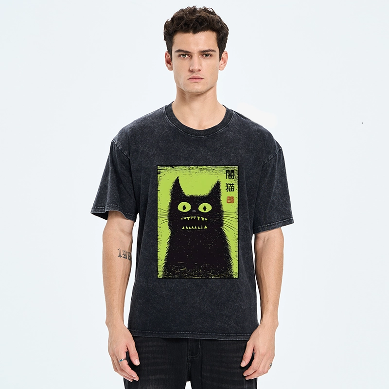 Tokyo-Tiger Spooky Black Cat Japanese Washed T-Shirt