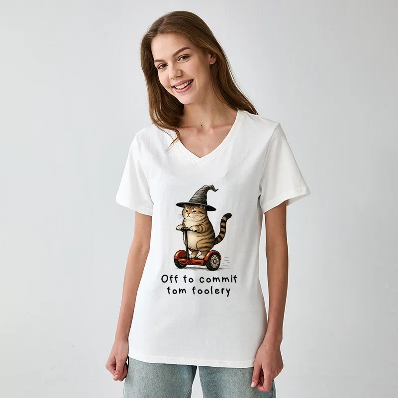 Tokyo-Tiger Orange Cat Riding Segway-style V-Neck Classic T-Shirt