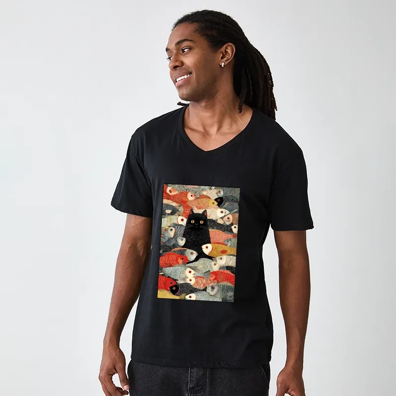 Tokyo-Tiger Cats And Fish V-Neck Classic T-Shirt