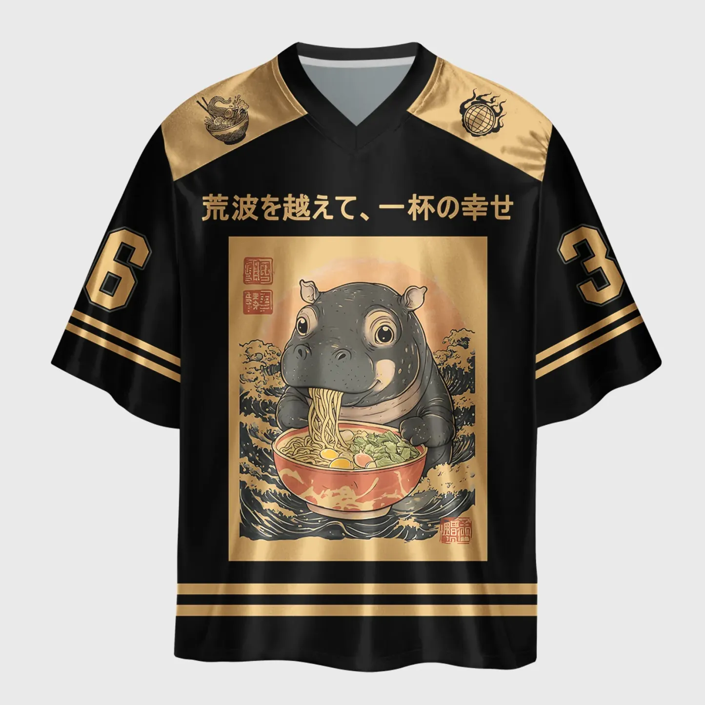 Tokyo-Tiger Moo Deng Eat Ramen Glossy Oversized Jersey