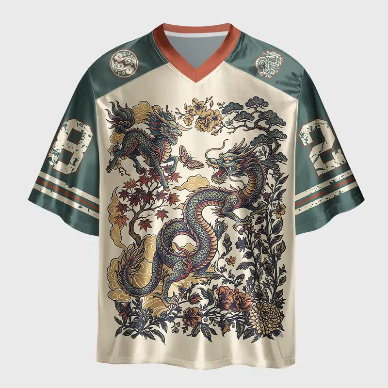 Tokyo-Tiger Cloud Dragon Auspicious Qilin Glossy Oversized Jersey