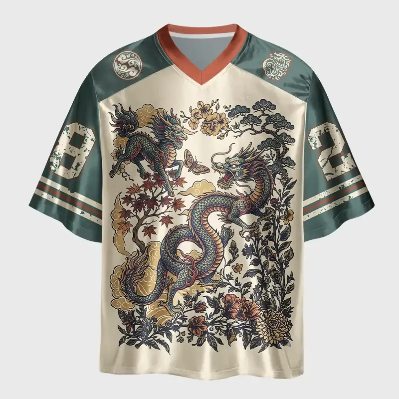Tokyo-Tiger Cloud Dragon Auspicious Qilin Glossy Oversized Jersey