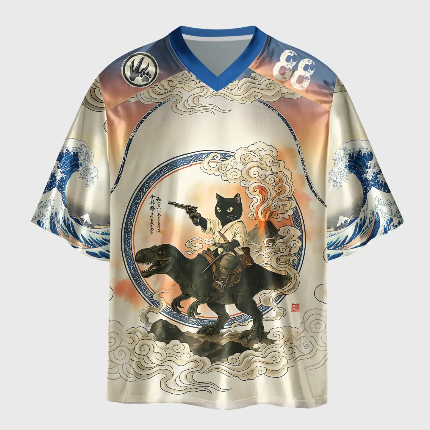 Tokyo-Tiger Cat Riding A Dinosaur Glossy Oversized Jersey