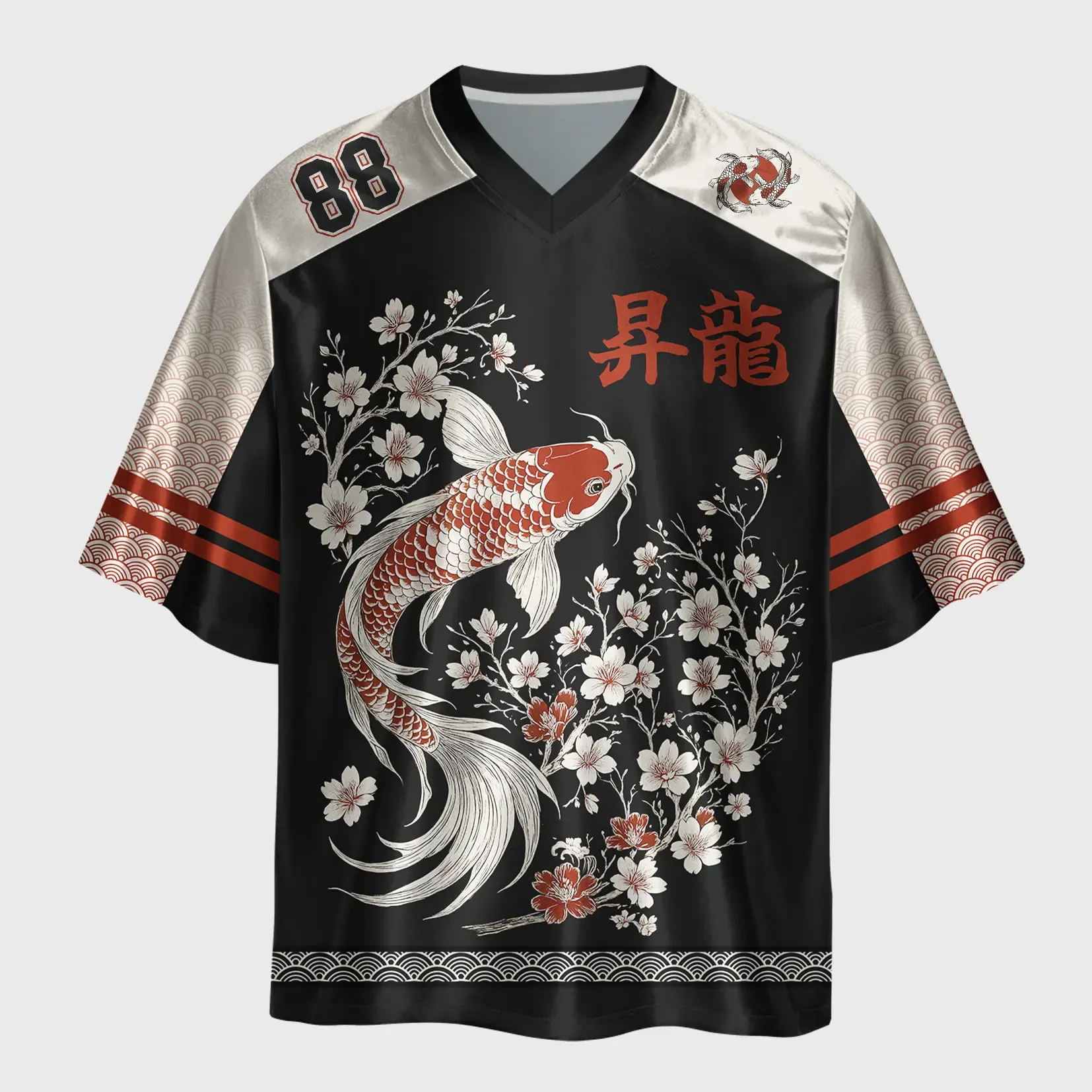 Tokyo-Tiger Vintage Sakura And Koi Glossy Oversized Jersey