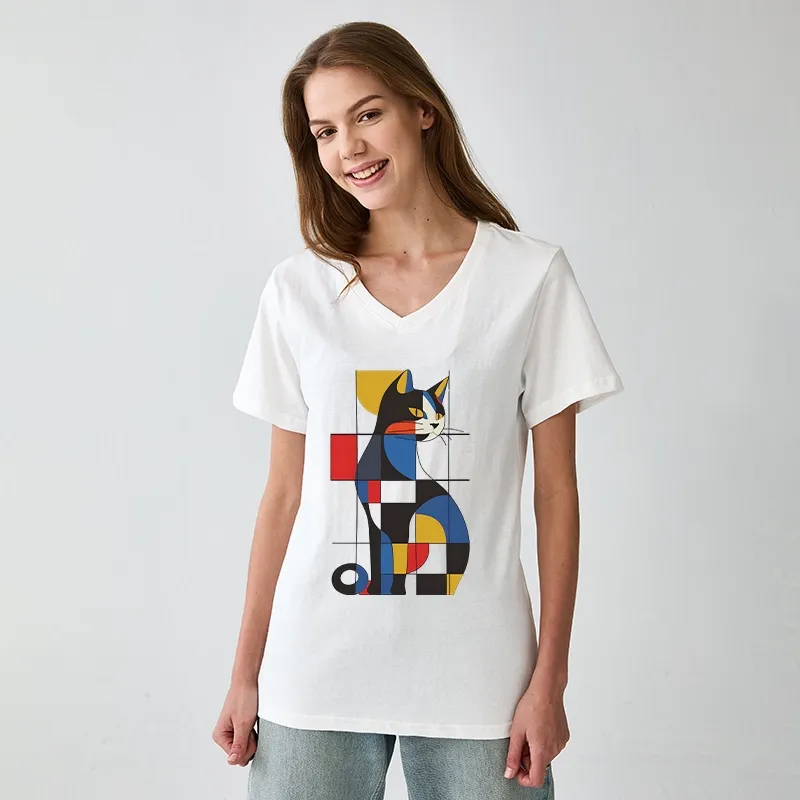 Tokyo-Tiger Mondrian Cat V-Neck Classic T-Shirt