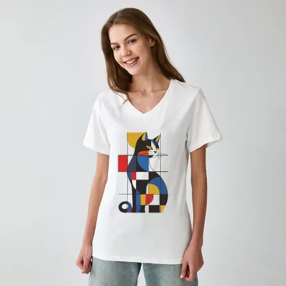 Tokyo-Tiger Mondrian Cat V-Neck Classic T-Shirt