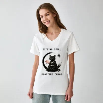 Tokyo-Tiger Sitting still  plotting chaos Calming Zen Cat Funny V-Neck Classic T-Shirt