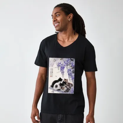 Tokyo-Tiger Cats plotting under the wisteria V-Neck Classic T-Shirt