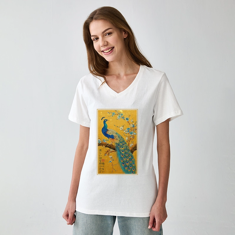 Tokyo-Tiger The Peacock's Silent Elegance V-Neck Classic T-Shirt