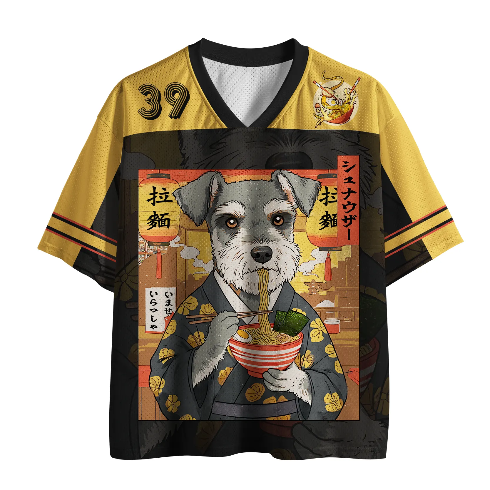 Tokyo-Tiger Schnauzer Eating Ramen Mesh Jersey