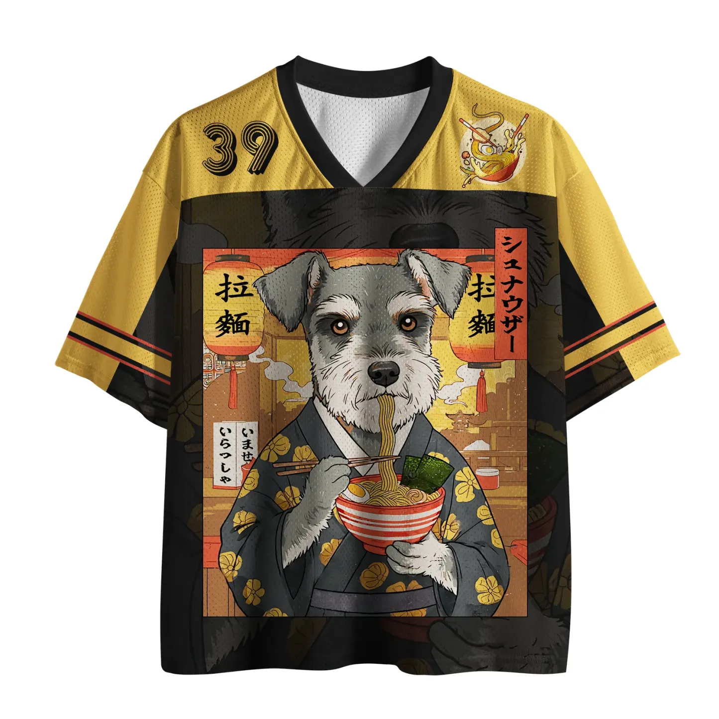 Tokyo-Tiger Schnauzer Eating Ramen Mesh Jersey