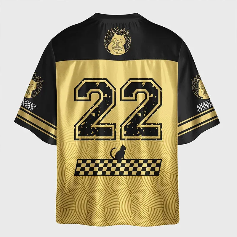  Tokyo-Tiger Cute Black Cat Eating Ramen Japan Glossy Oversized Jersey