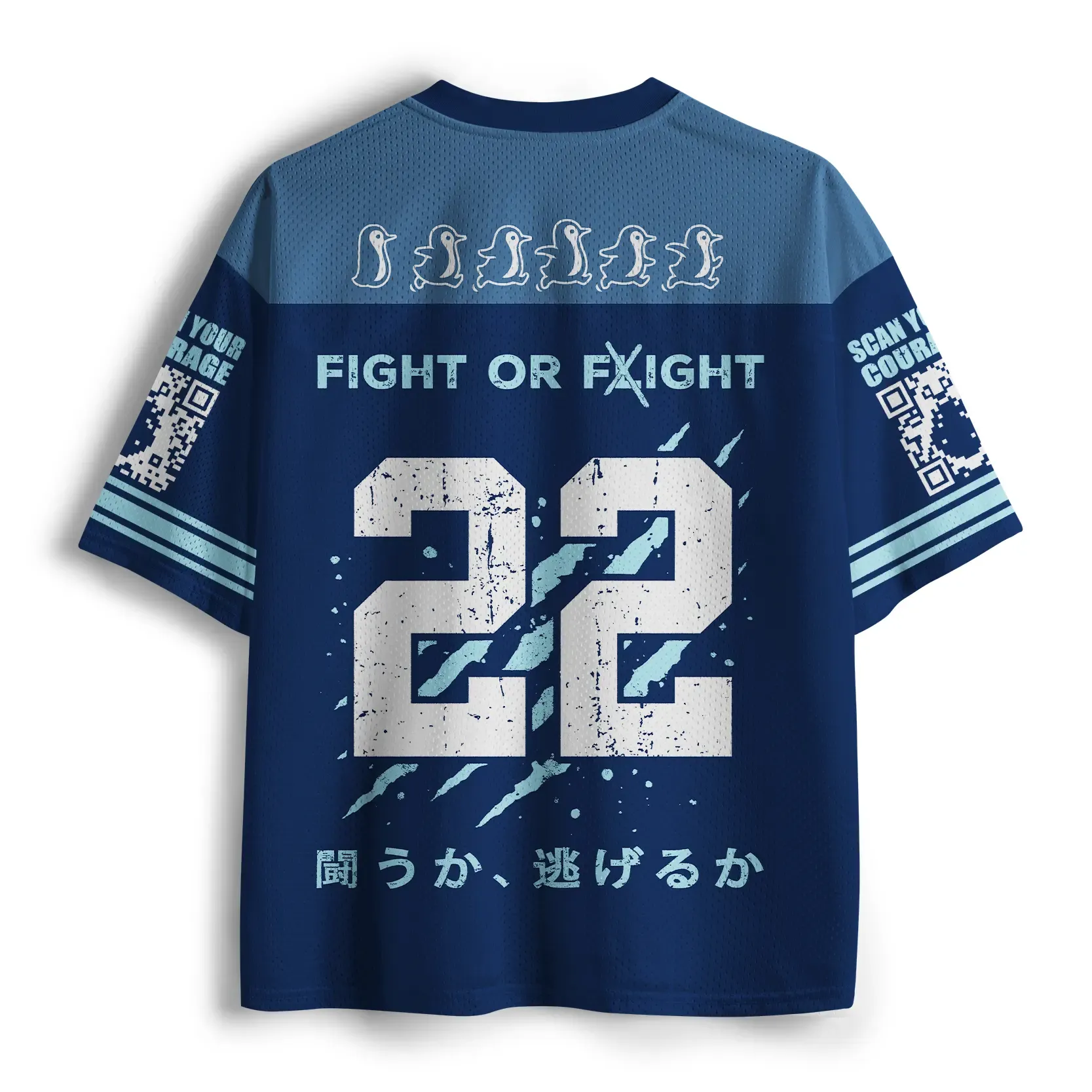 Tokyo-Tiger Funny Woodblock Penguin:Fight Or Flight Mesh Jersey