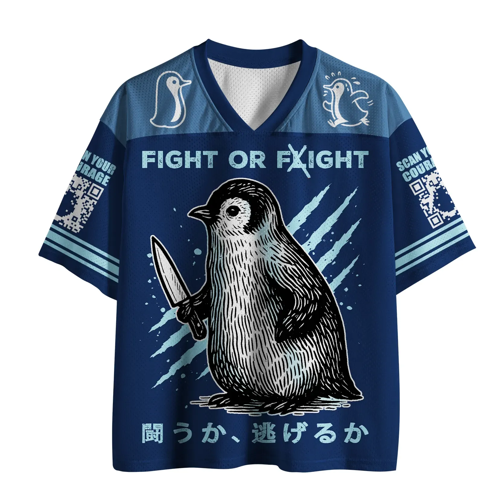 Tokyo-Tiger Funny Woodblock Penguin:Fight Or Flight Mesh Jersey