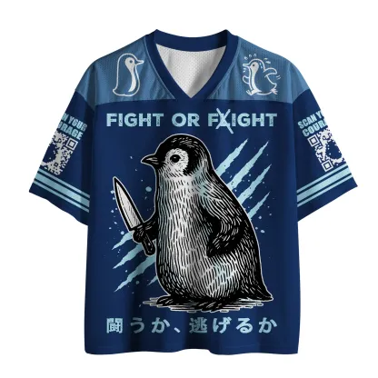 Tokyo-Tiger Funny Woodblock Penguin:Fight Or Flight Mesh Jersey