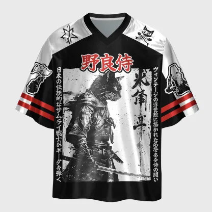Tokyo-Tiger Japanese Cat Samurai Retro Glossy Oversized Jersey