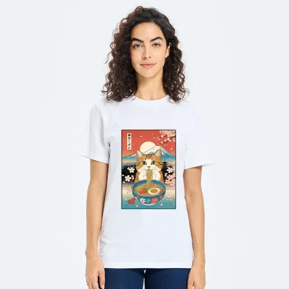 Tokyo-Tiger Funny Orange Cat Eating Ramen Japan Classic T-Shirt