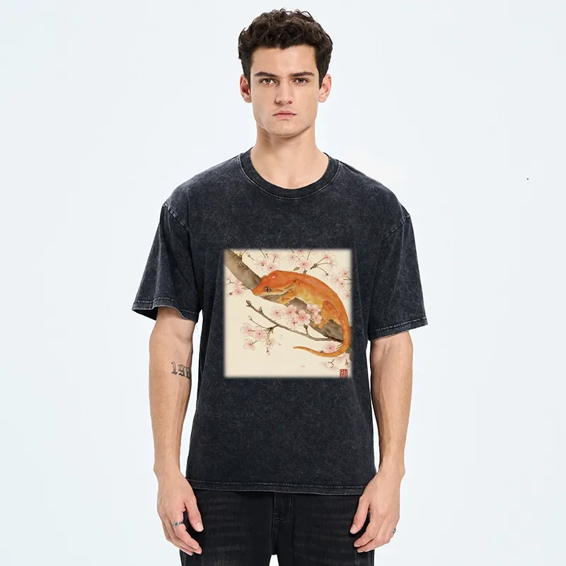 Tokyo-Tiger Sakura Gecko Japanese Washed T-Shirt