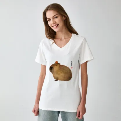 Tokyo-Tiger Calm Capybara Illustration V-Neck Classic T-Shirt