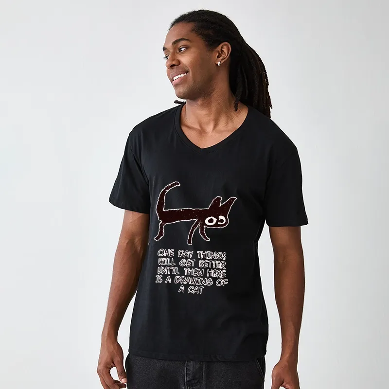 Tokyo-Tiger Cat Cheer Up Drawing V-Neck Classic T-Shirt