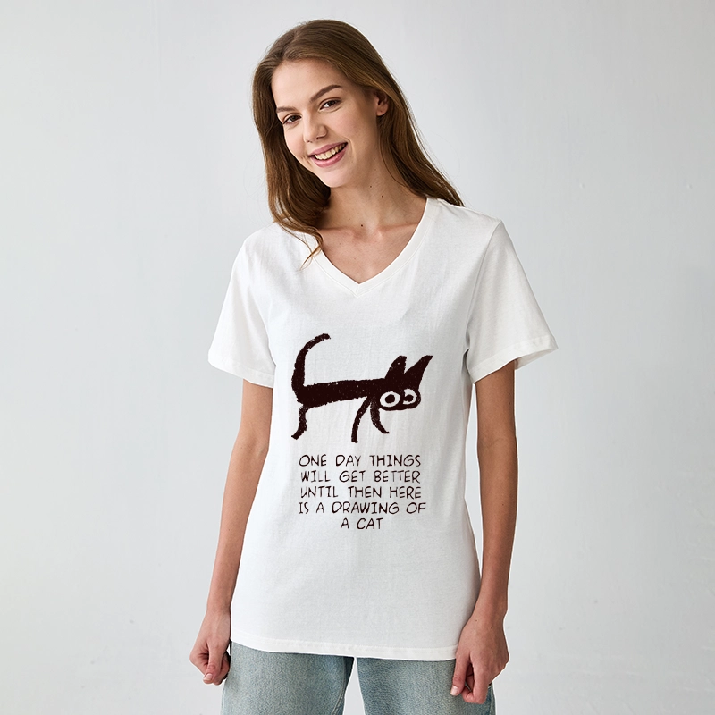 Tokyo-Tiger Cat Cheer Up Drawing V-Neck Classic T-Shirt