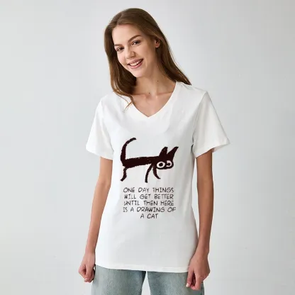 Tokyo-Tiger Cat Cheer Up Drawing V-Neck Classic T-Shirt