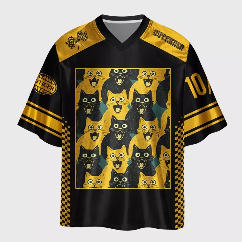 Tokyo-Tiger Golden Black Cat Crew Glossy Oversized Jersey