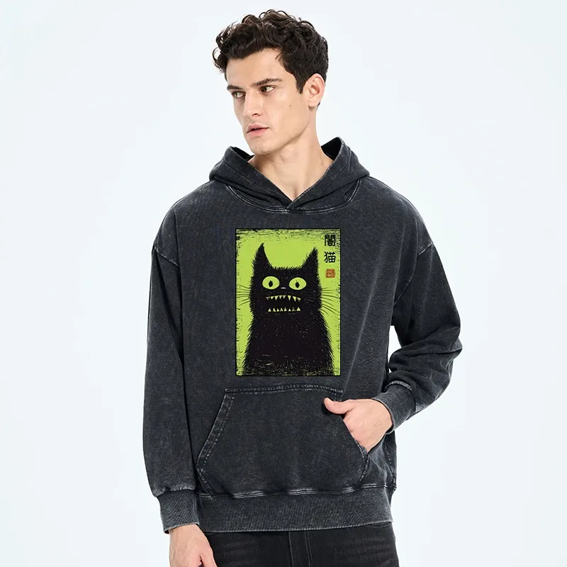 Tokyo-Tiger Spooky Black Cat Japanese Washed Hoodie