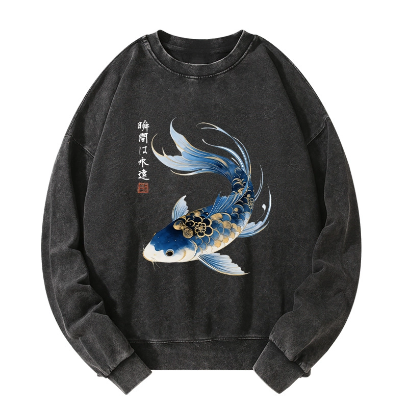 Tokyo-Tiger Elegant Koi Fish Watercolor Art Washed Sweatshirt