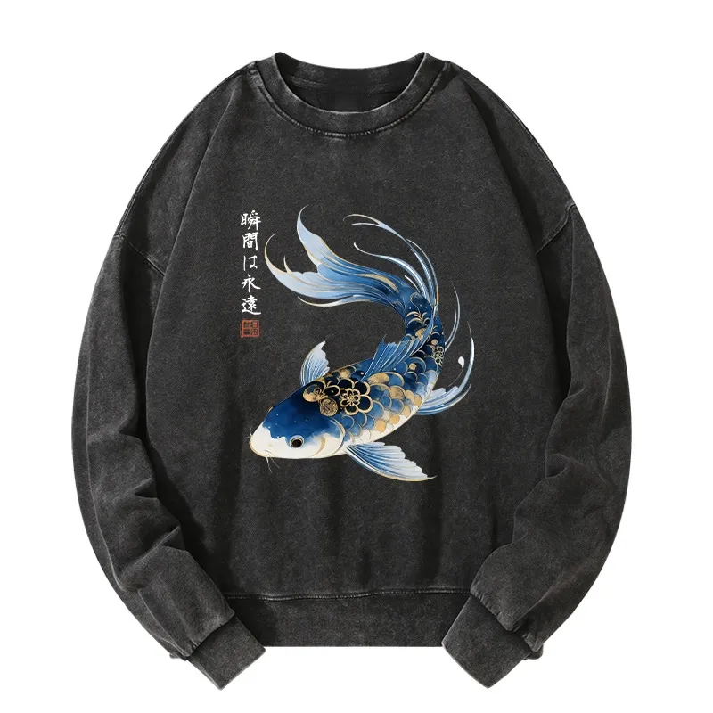 Tokyo-Tiger Elegant Koi Fish Watercolor Art Washed Sweatshirt