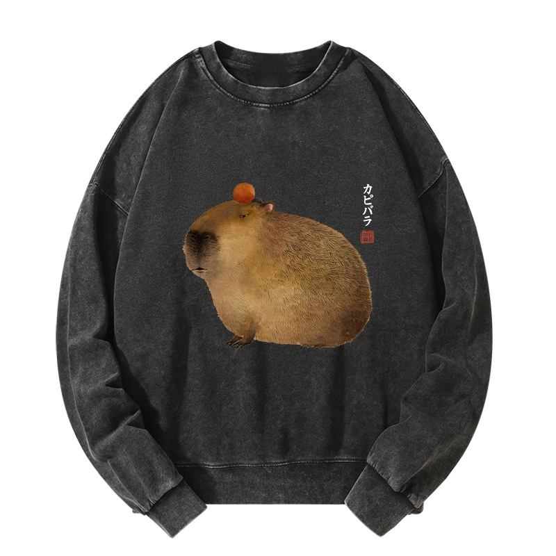 Tokyo-Tiger Calm Capybara Illustration Washed Sweatshirt